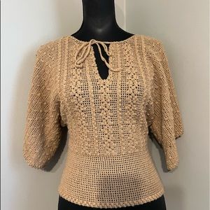 BCBG wide sleeve lightly crocheted top